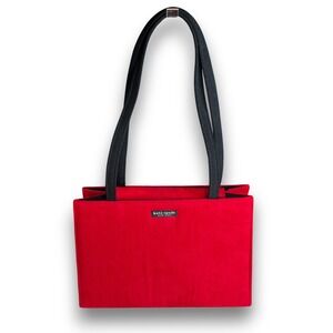 Kate Spade Red Fabric Tote Shoulder Bag Black Straps EUC